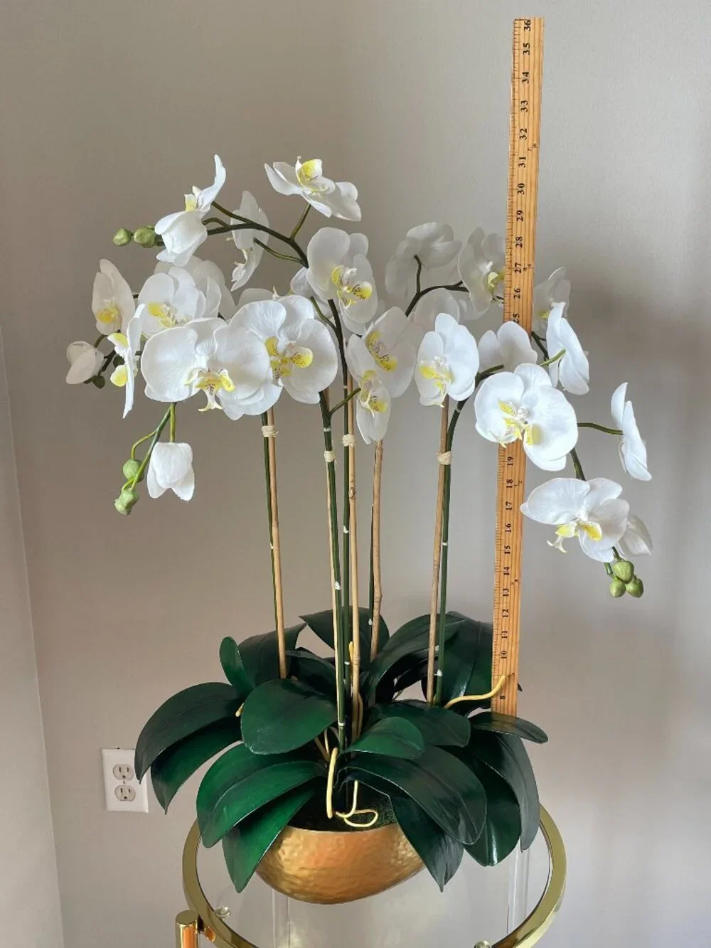Artificial Orchid Real Touch Flower Arrangement Moss Decorative Gold Pot 32 x 14